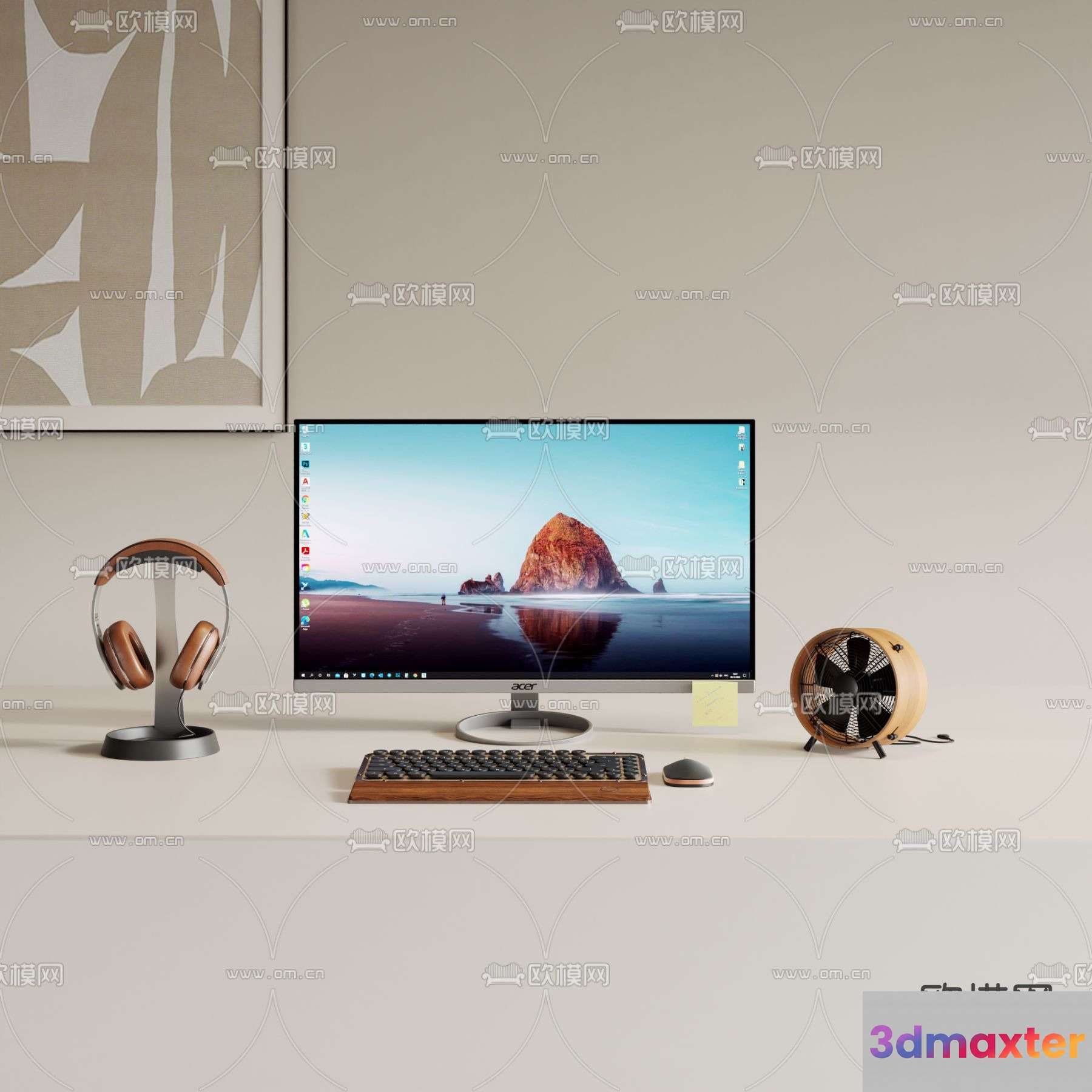 A Computer Monitor On A Desk 3D Model - 14054 - VRAY Render