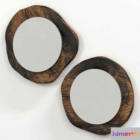 Two Round Mirrors With A Wooden Frame 3D Model - 19730 - CORONA Render