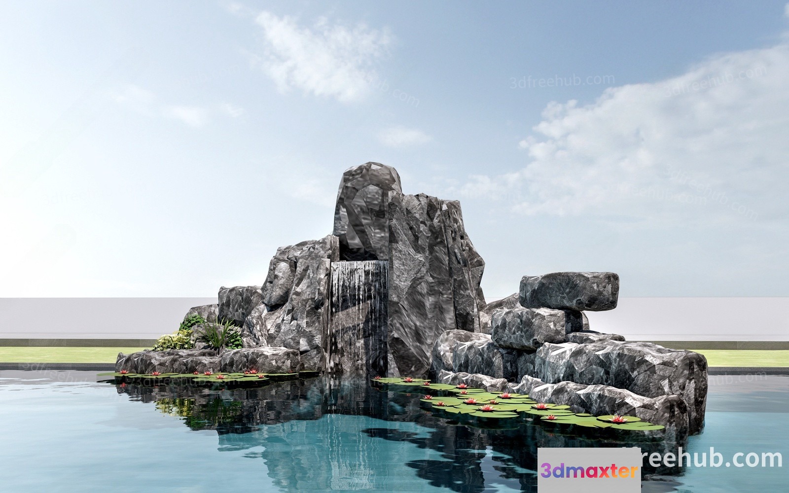 A 3D Rendering Of A Rocky Waterfall 3D Model - 22037 - VRAY Render