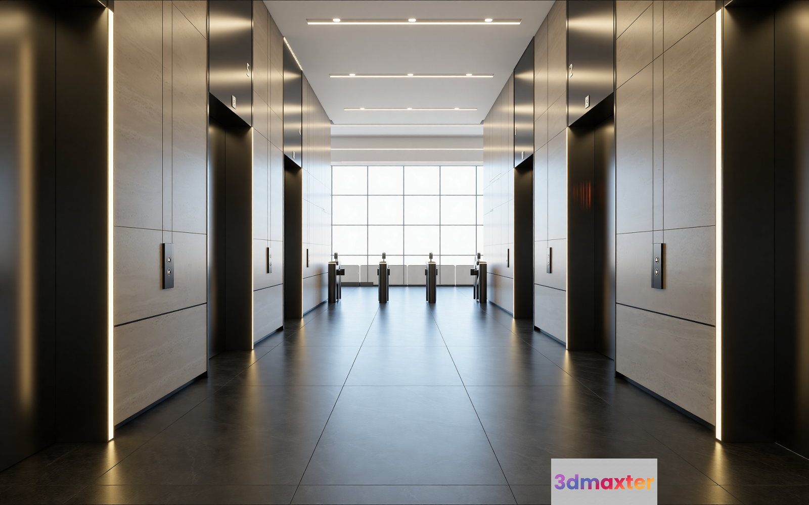 Modern Elevator Hall 3D Model - 7186 - VRAY Render