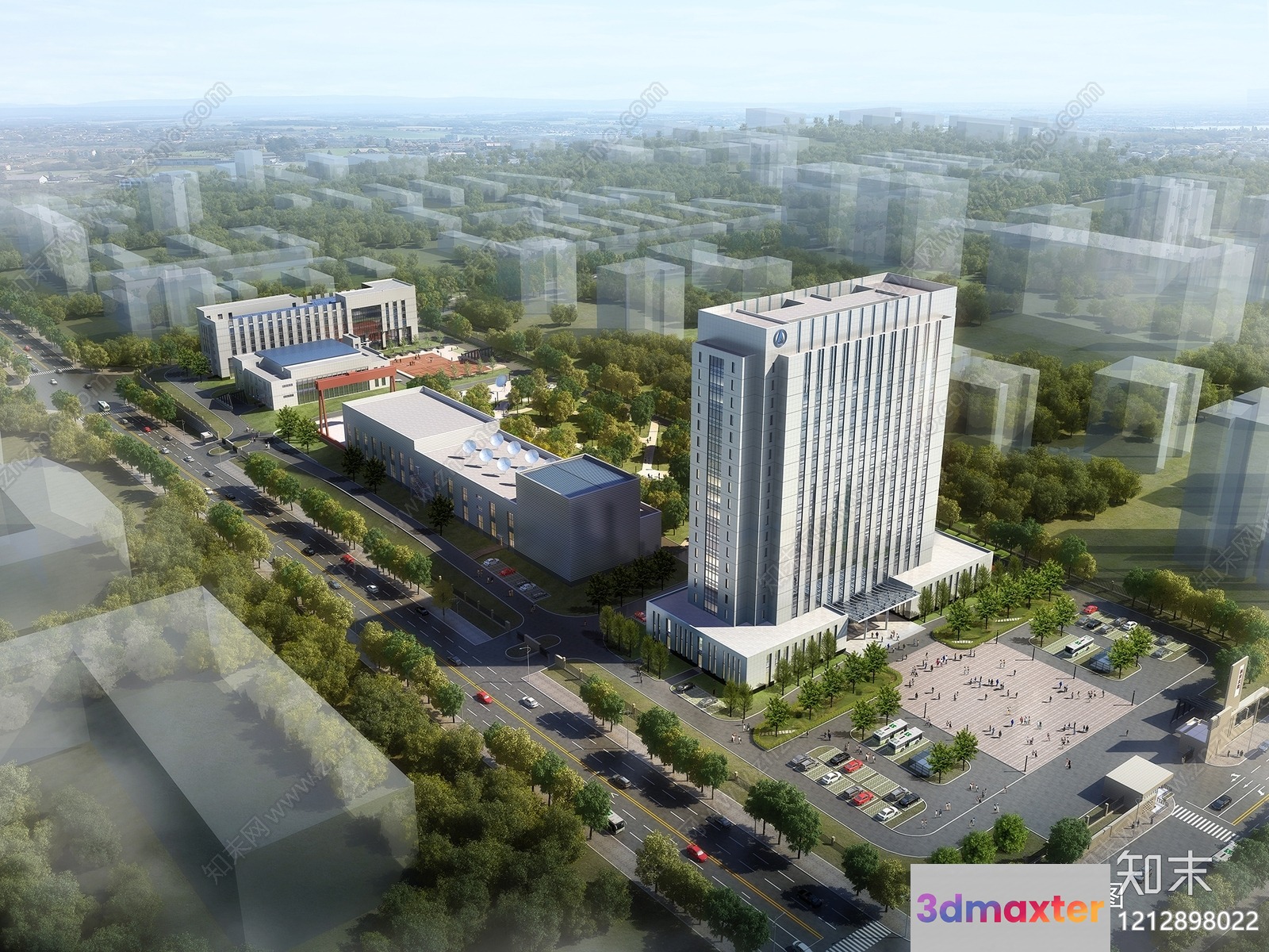 The Main Subject Is A Cityscape With A Large Building And One Key 3D Model - 17884 - VRAY Render