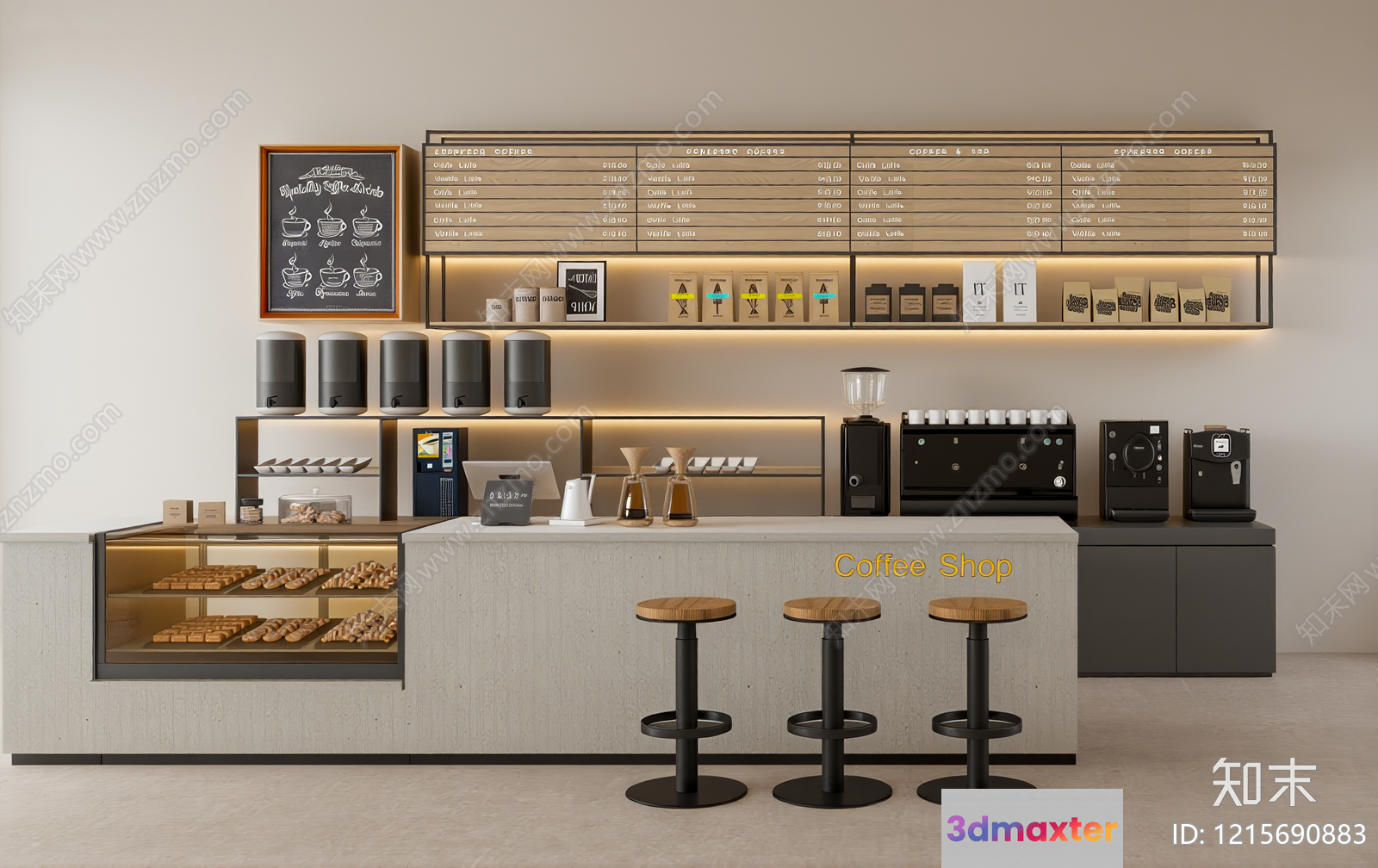 A Coffee Shop Interior 3D Model - 13427 - VRAY Render