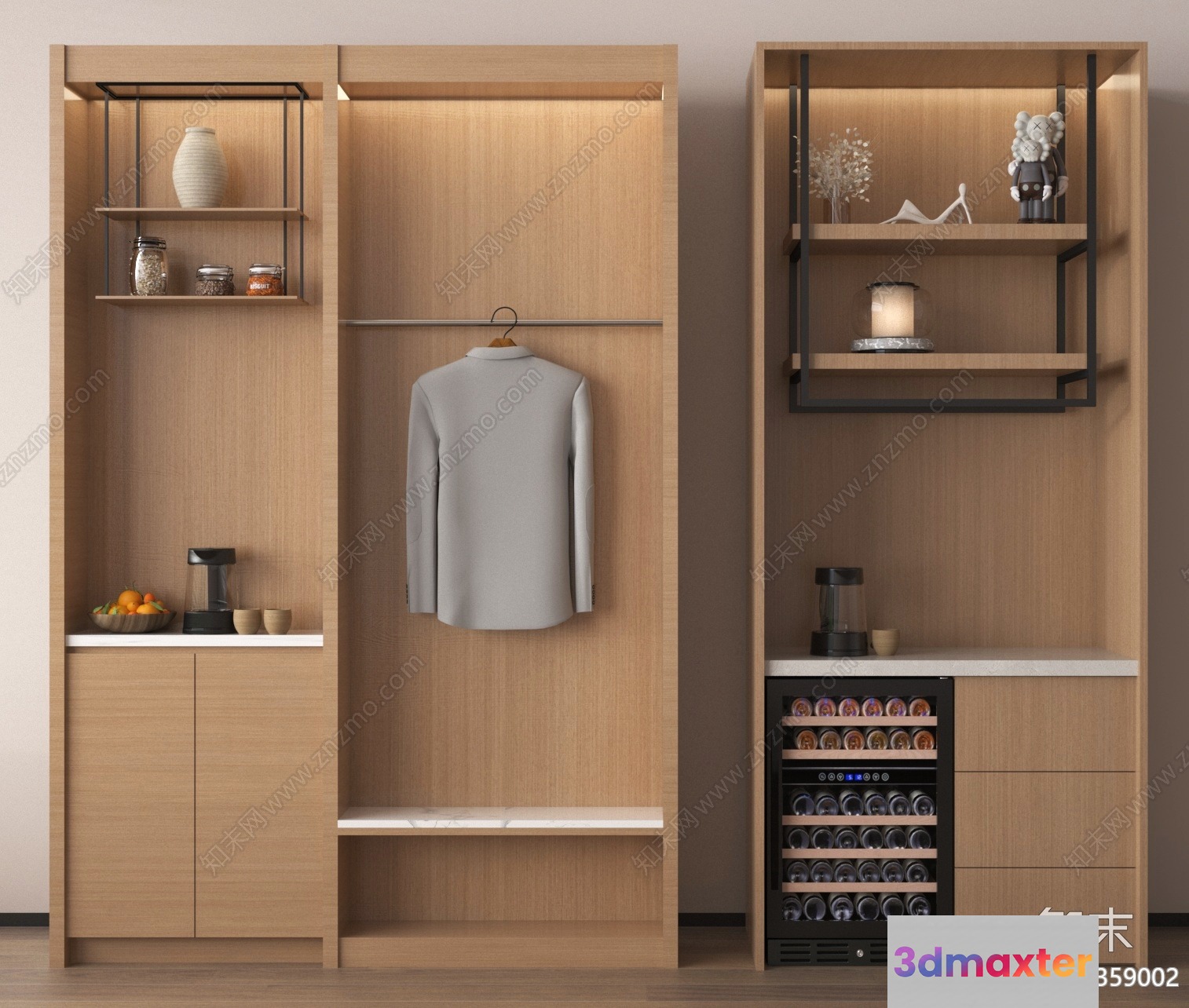 Modern Wooden Shelving Unit 3D Model - 1231 - VRAY Render