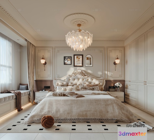 Cozy White Bedroom 3D Model - 7964 - CORONA Render