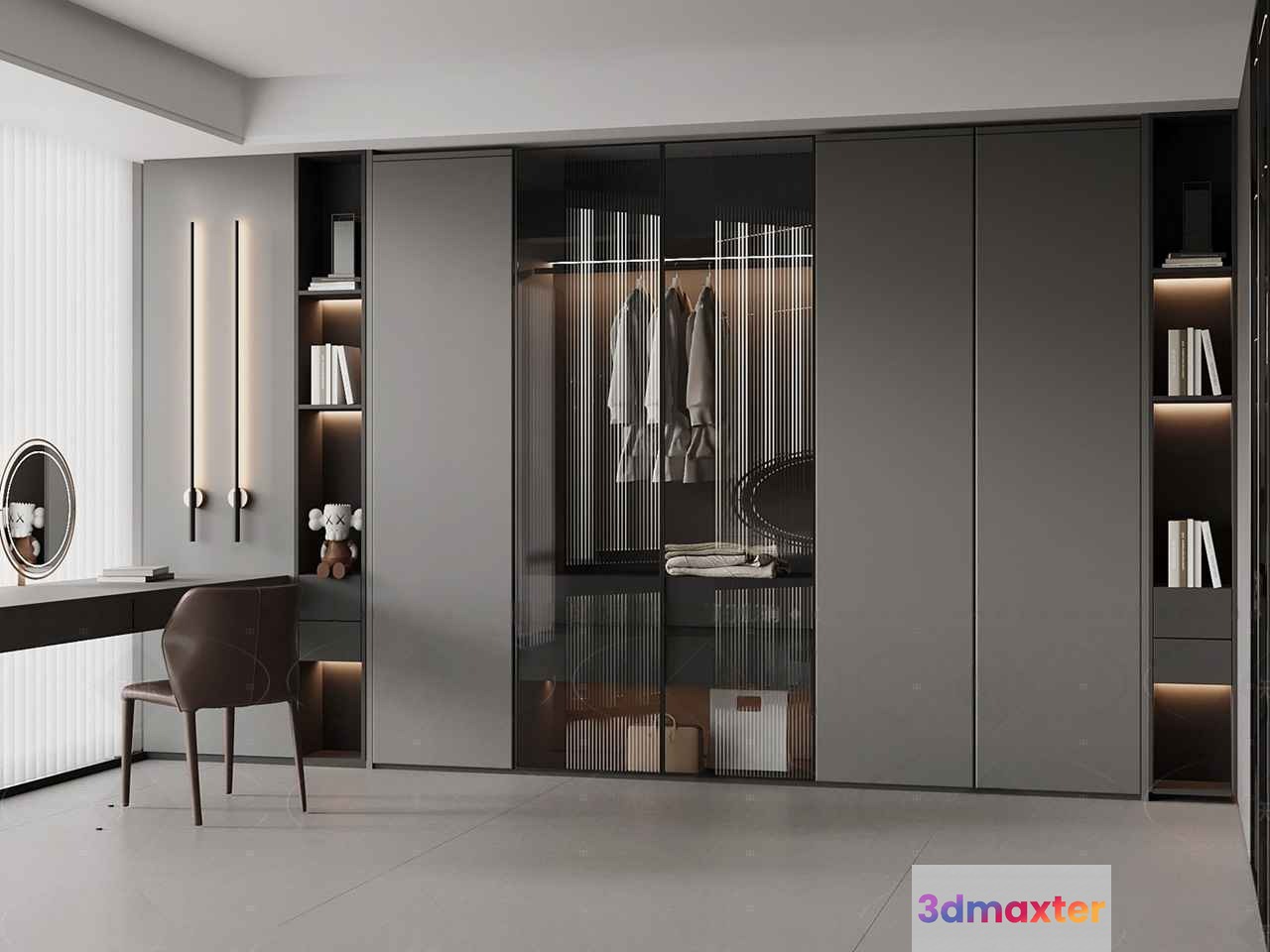 Modern Grey Wardrobe 3D Model - 6732 - VRAY Render