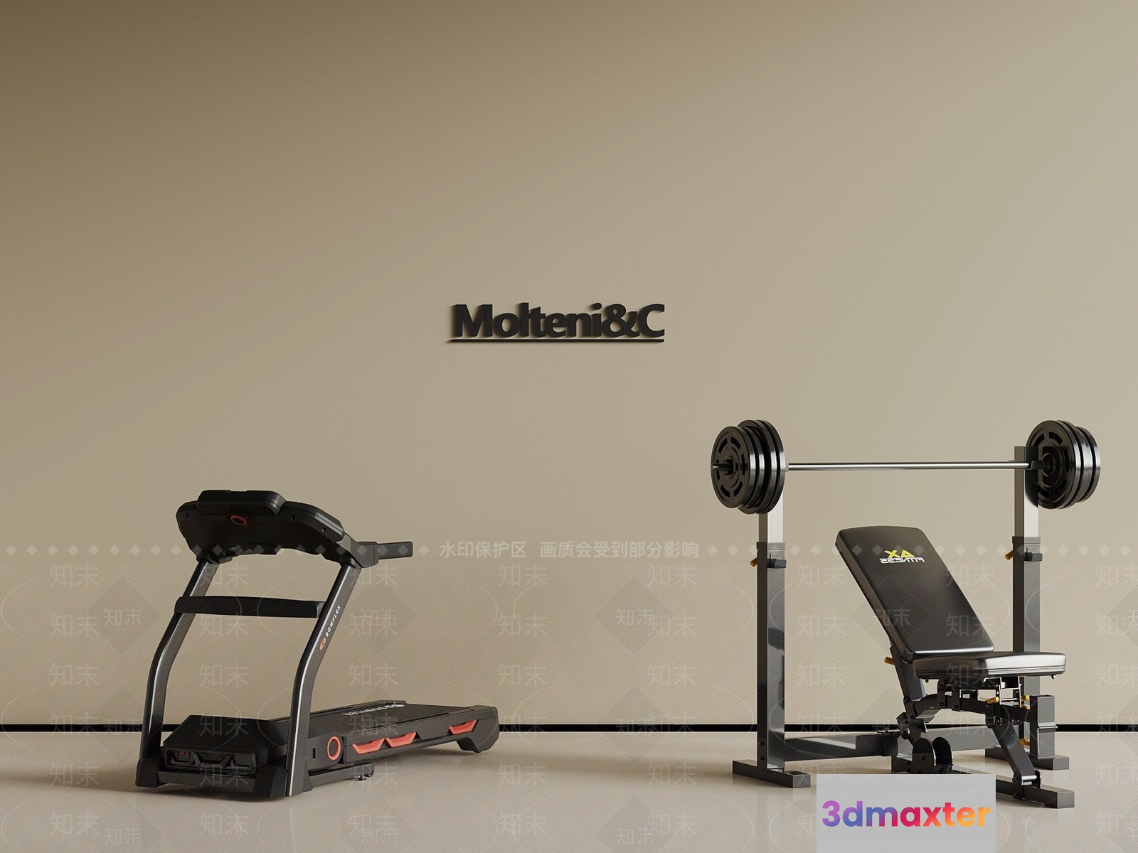 A Fitness Equipment Set 3D Model - 1965 - VRAY Render