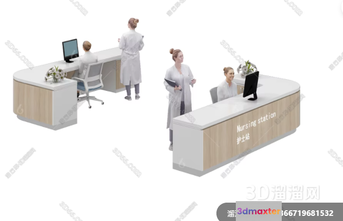 Nursing Station With Two Nurses 3D Model - 3385 - VRAY Render