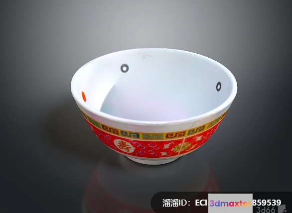 A White And Red Ceramic Bowl 3D Model - 7392 - VRAY Render