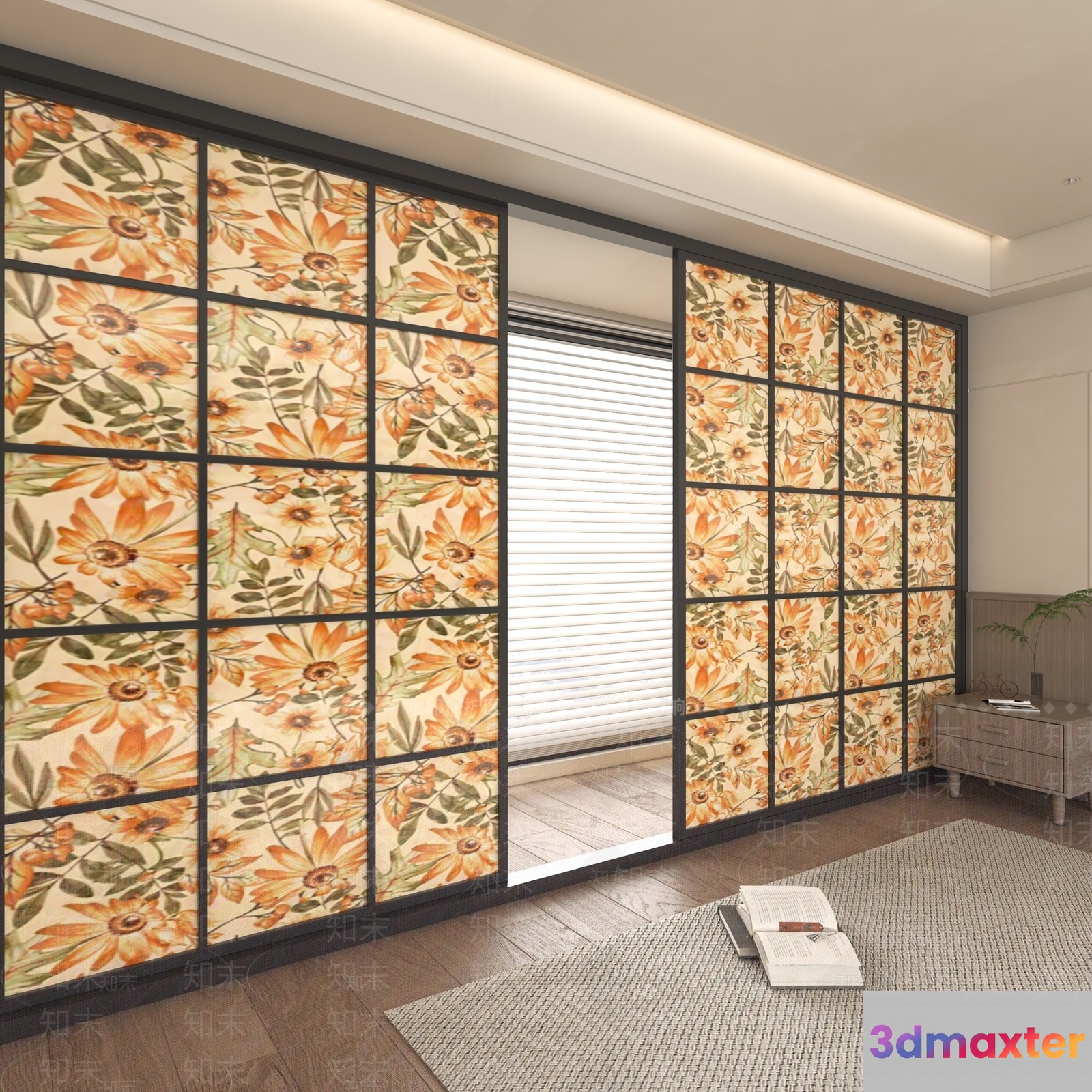 Floral Sliding Closet Doors 3D Model - 9042 - VRAY Render
