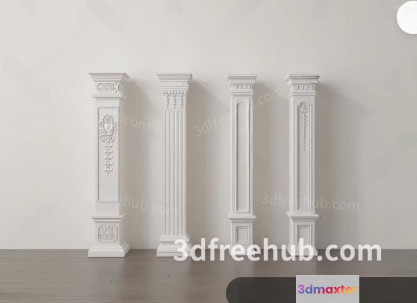Four White Pillars 3D Model - 22268 - VRAY Render