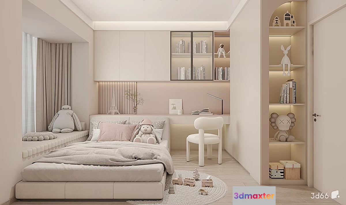Modern Light-Colored Bedroom 3D Model - 23022 - VRAY Render
