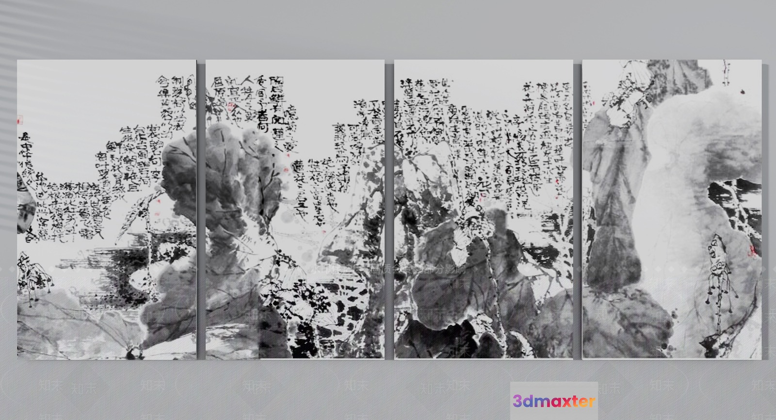 Chinese Calligraphy On Canvas 3D Model - 8614 - VRAY Render
