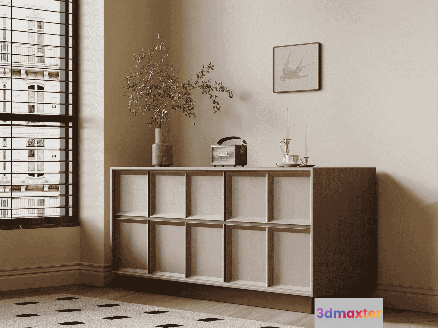 Modern Wooden Shelving Unit 3D Model - 14844 - VRAY Render