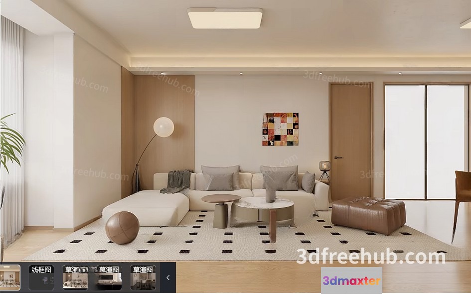 Modern Living Room 3D Model - 19334 - VRAY Render