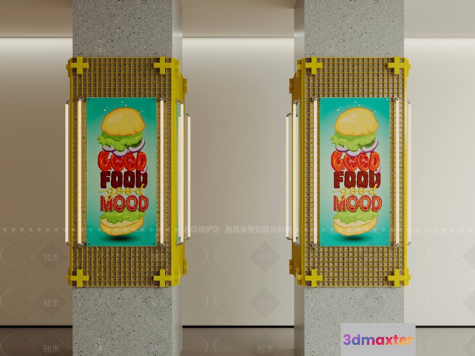 A Sign With A Burger On It 3D Model - 20444 - VRAY Render
