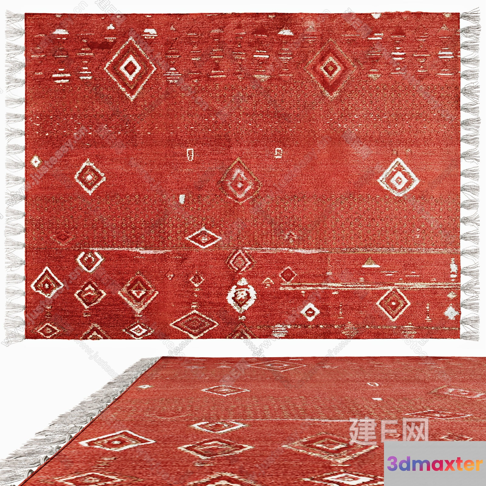 Red Rug With White Tassels 3D Model - 12712 - VRAY Render