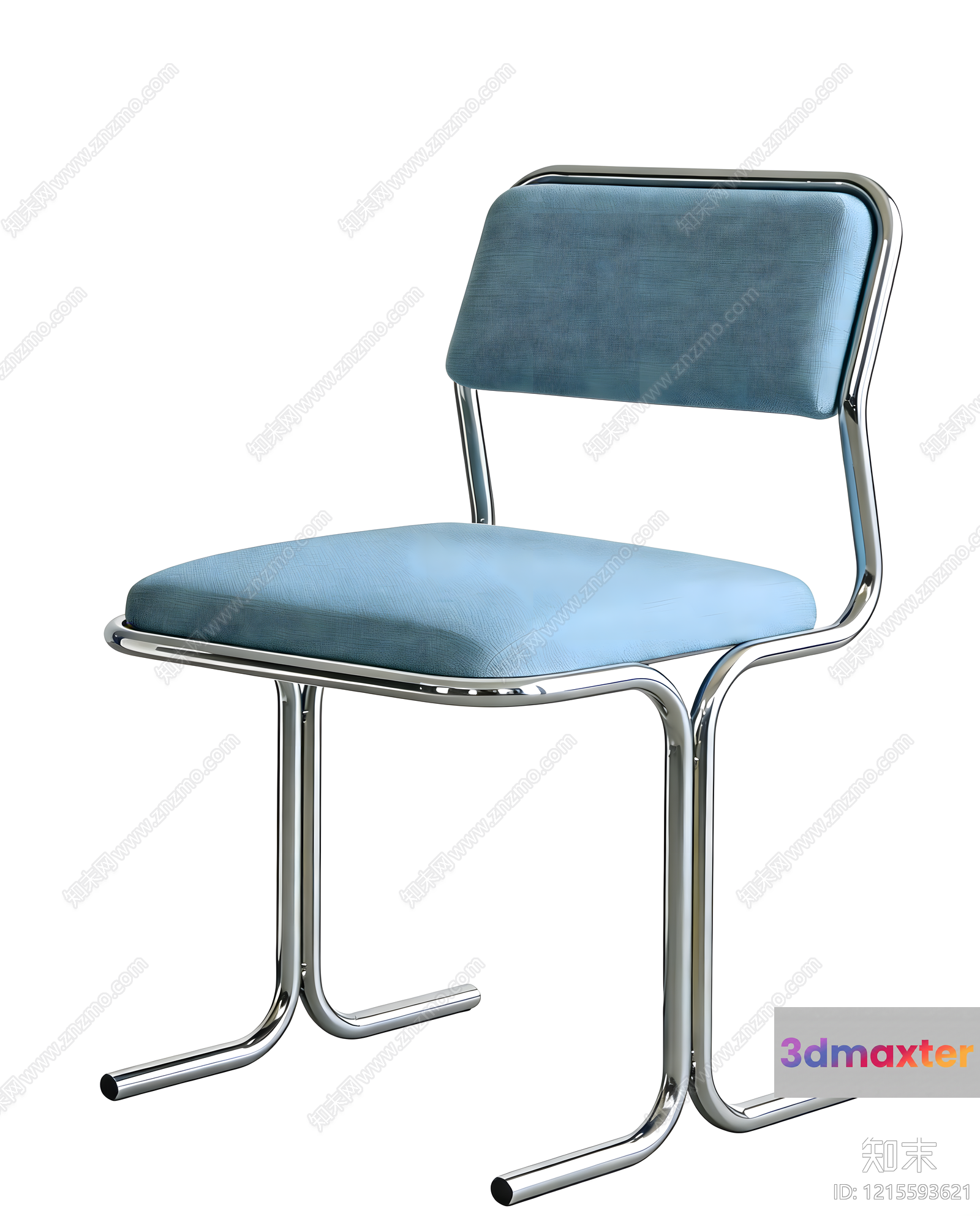 A Metal Chair With A Blue Cushion 3D Model - 12577 - VRAY Render