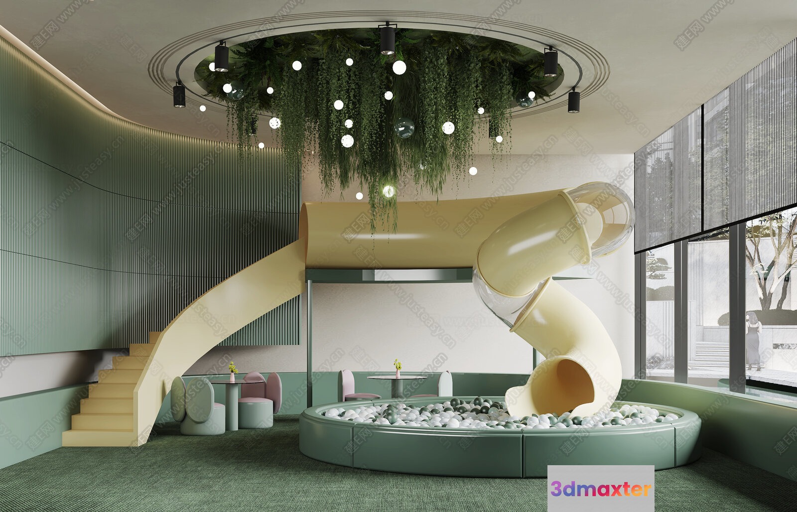 A Modern Playroom With A Spiral Slide 3D Model - 3421 - VRAY Render