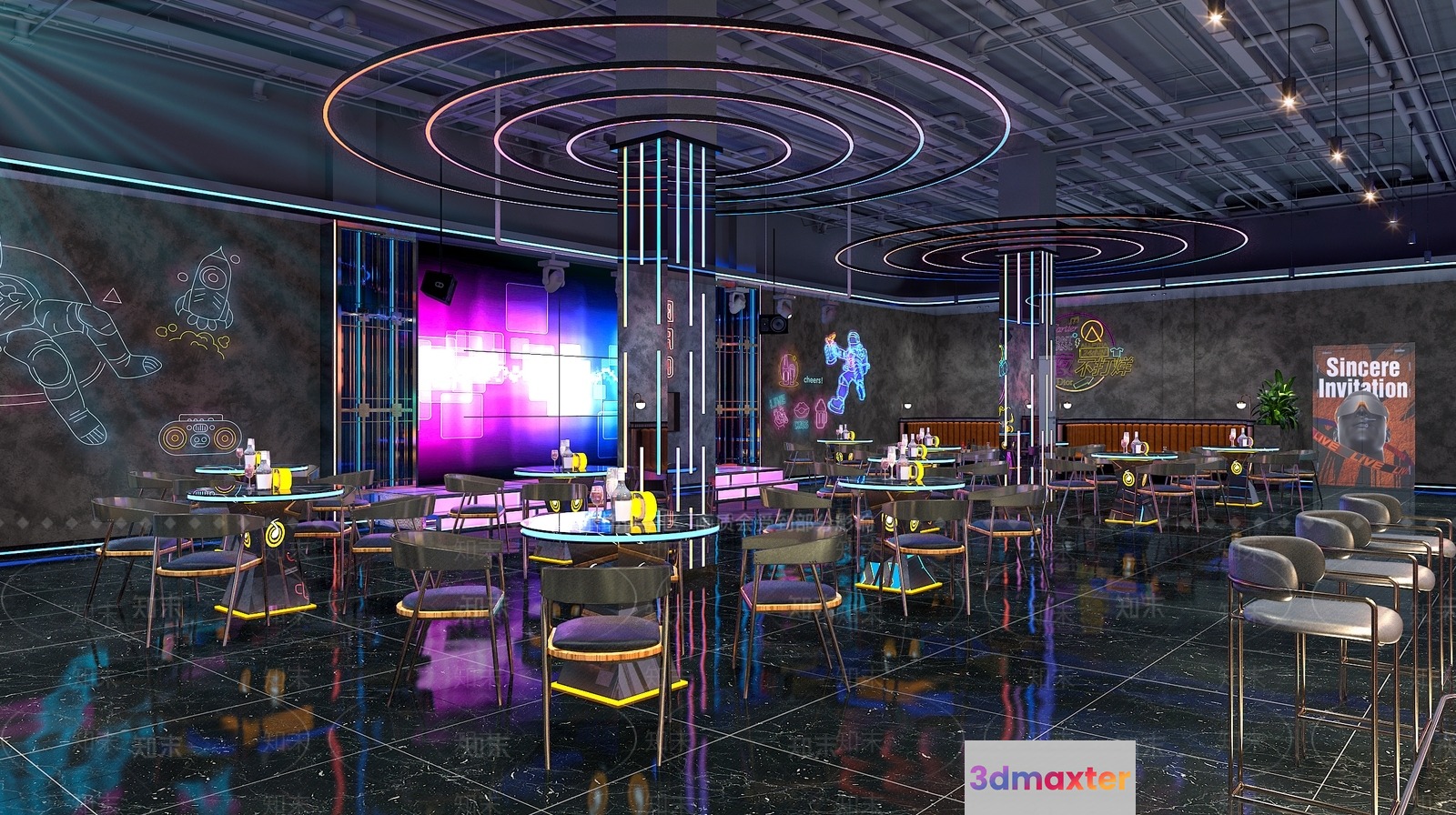 Modern Restaurant Interior 3D Model - 9487 - VRAY Render