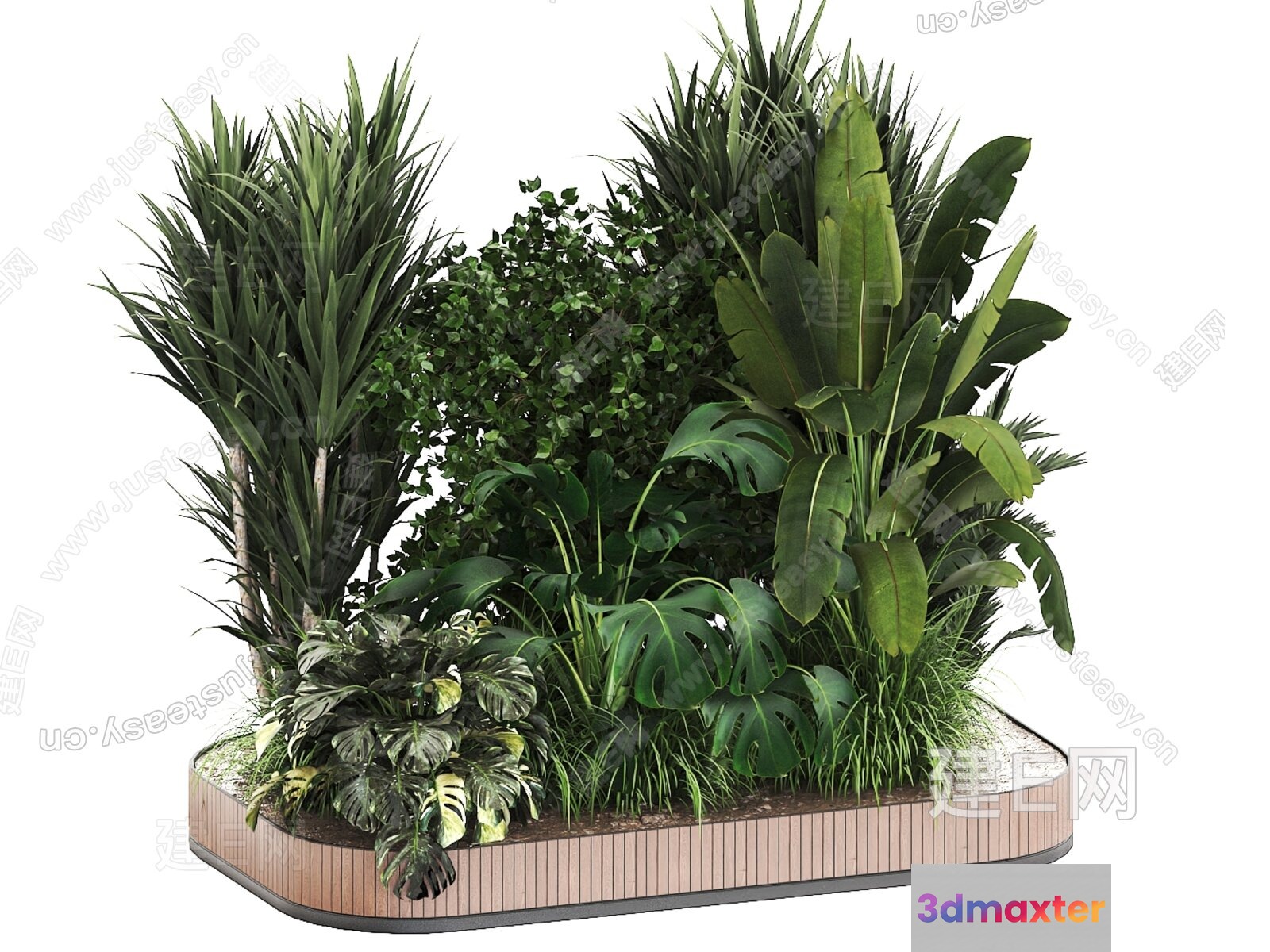 A Large Planter With Various Plants 3D Model - 15989 - VRAY Render