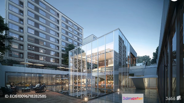 Modern Glass Building 3D Model - 3061 - VRAY Render