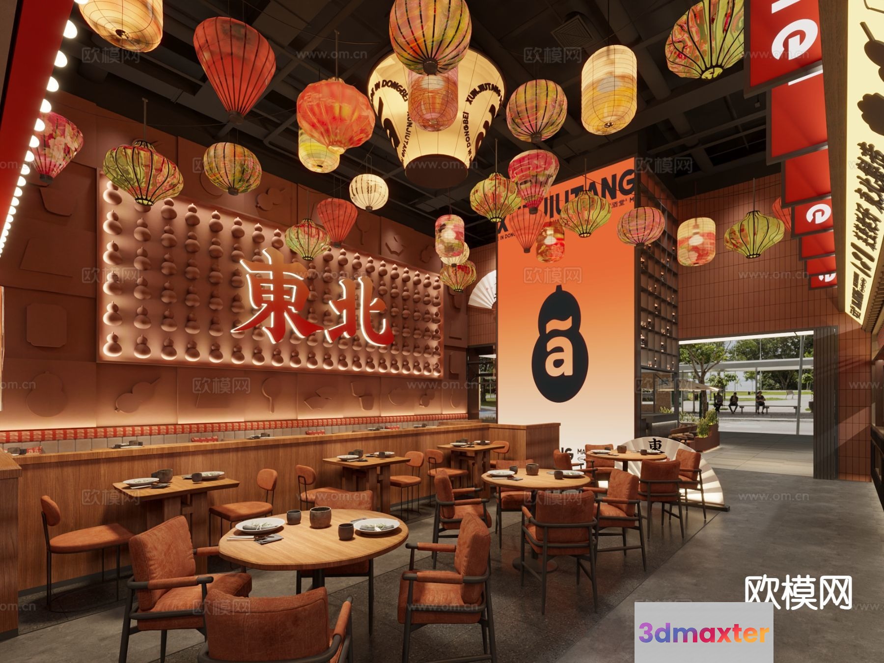 A Restaurant With Asian-Style Decor 3D Model - 7646 - CORONA Render
