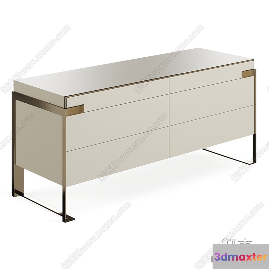 A Modern Six-Drawer Dresser With A Silver Finish 3D Model - 8431 - VRAY Render