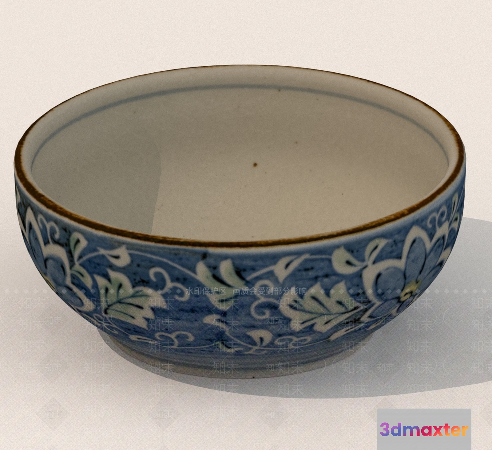 Blue And White Bowl With Floral Design 3D Model - 16032 - VRAY Render