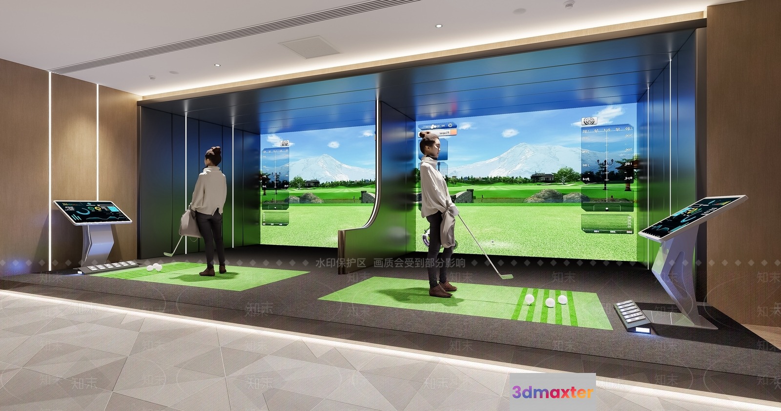 Modern Indoor Golf Simulator 3D Model - 13090 - VRAY Render