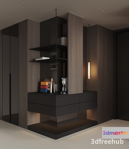 Modern Dark Wood Storage Unit 3D Model - 19259 - VRAY Render