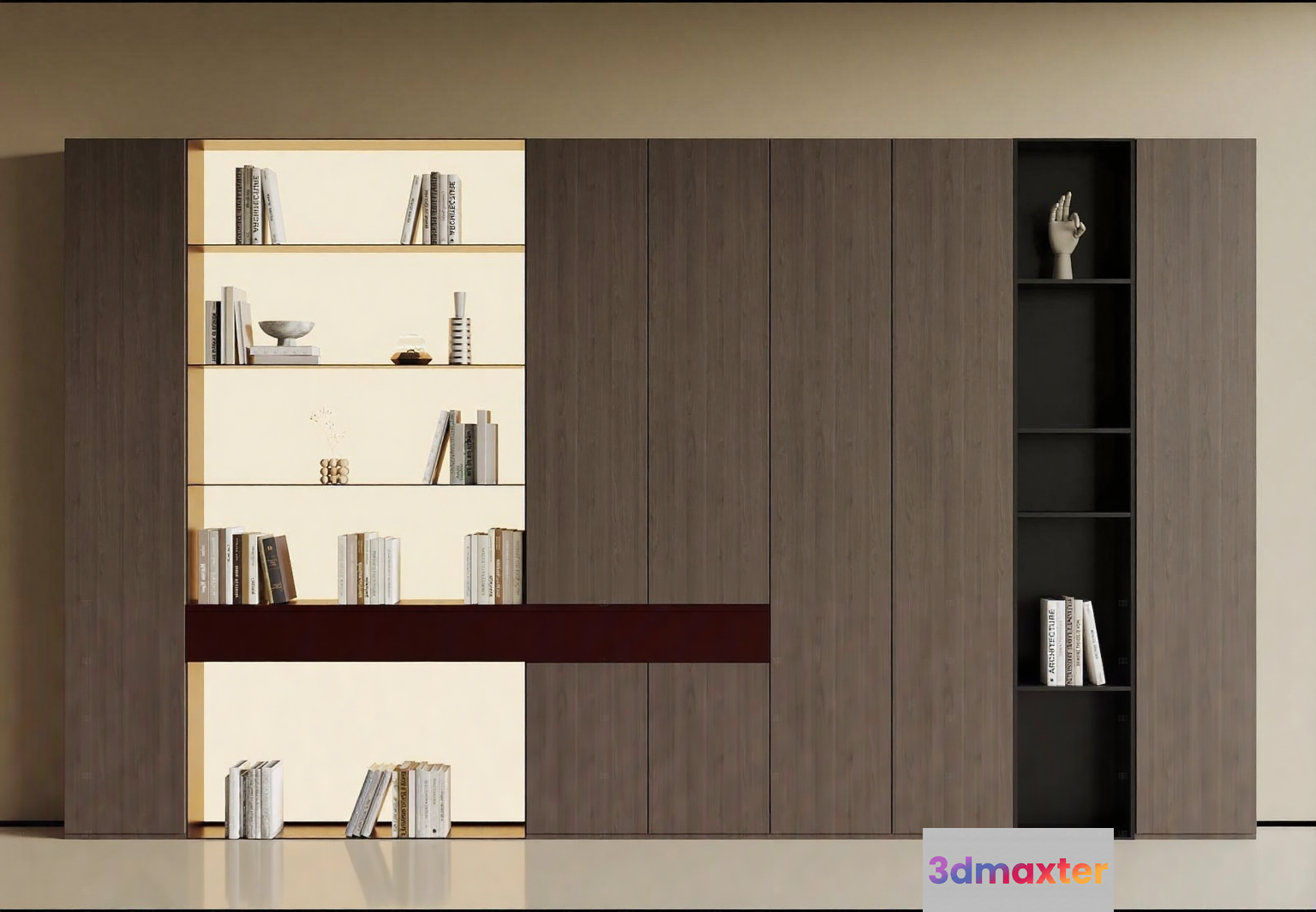 A Large Wooden Bookshelf 3D Model - 22340 - VRAY Render