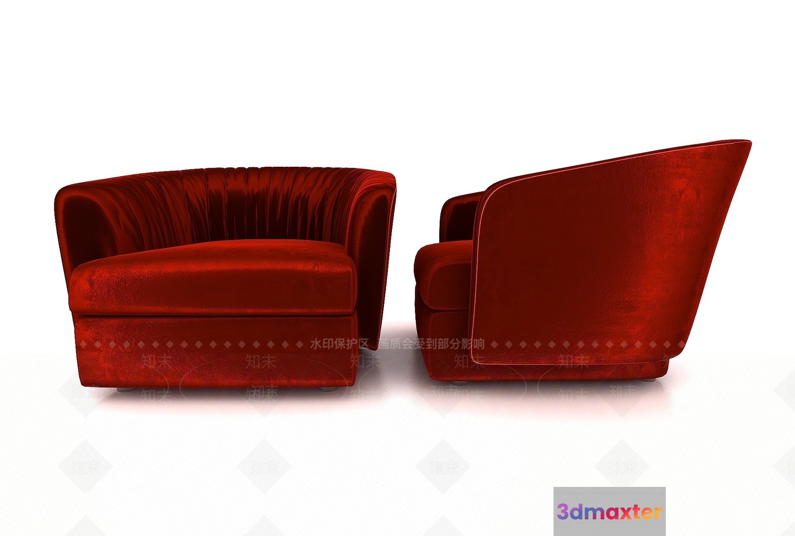 Red Velvet Armchairs 3D Model - 12496 - VRAY Render