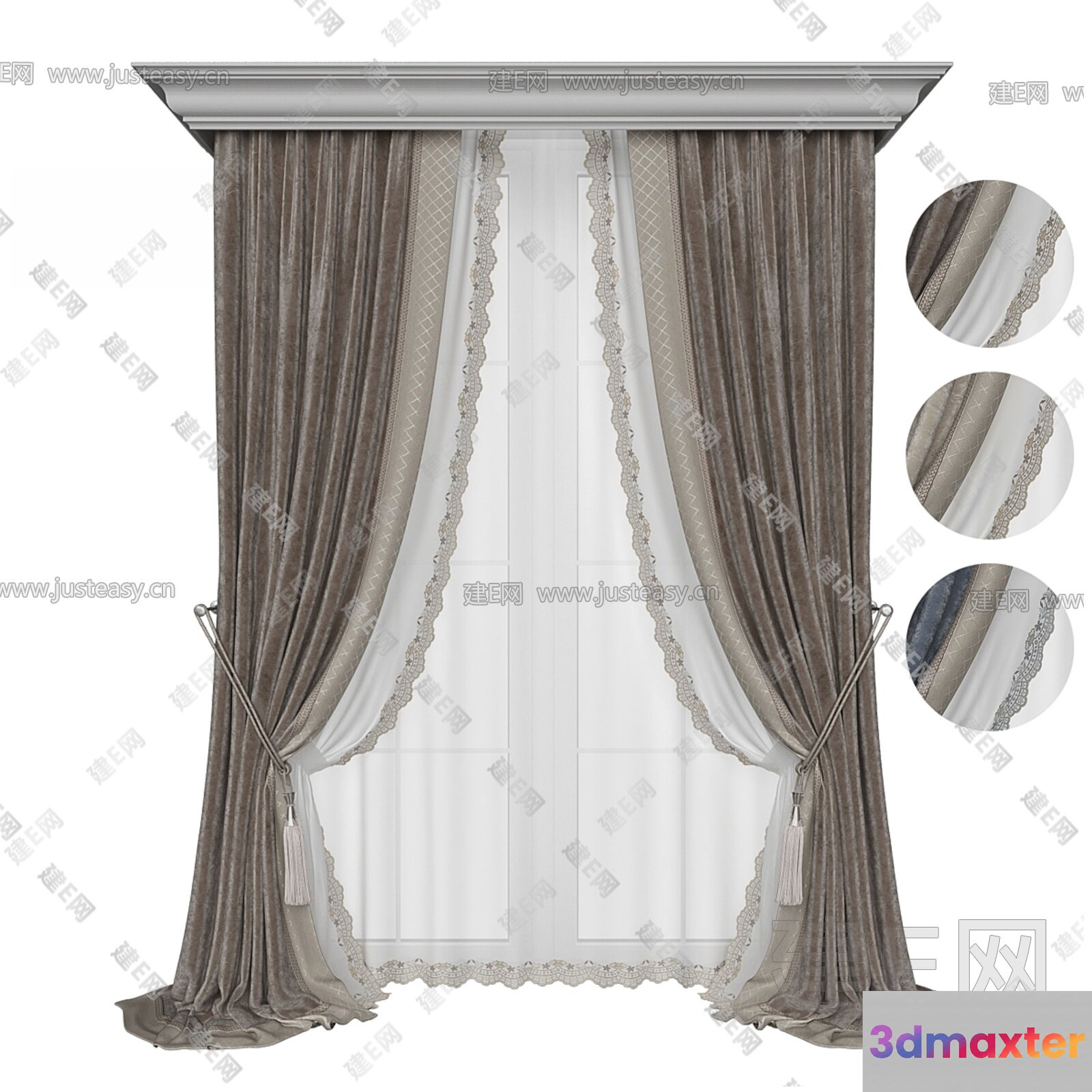 A Beige Curtain 3D Model - 9800 - VRAY Render