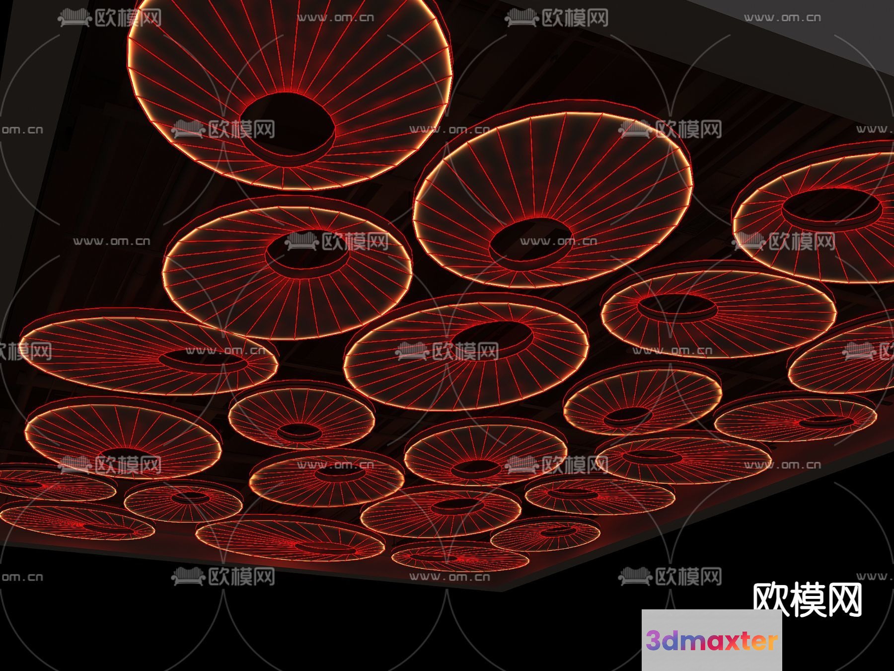 A Collection Of Red And Orange Circular Objects 3D Model - 14395 - VRAY Render