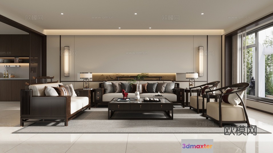 Modern Living Room 3D Model - 17580 - VRAY Render