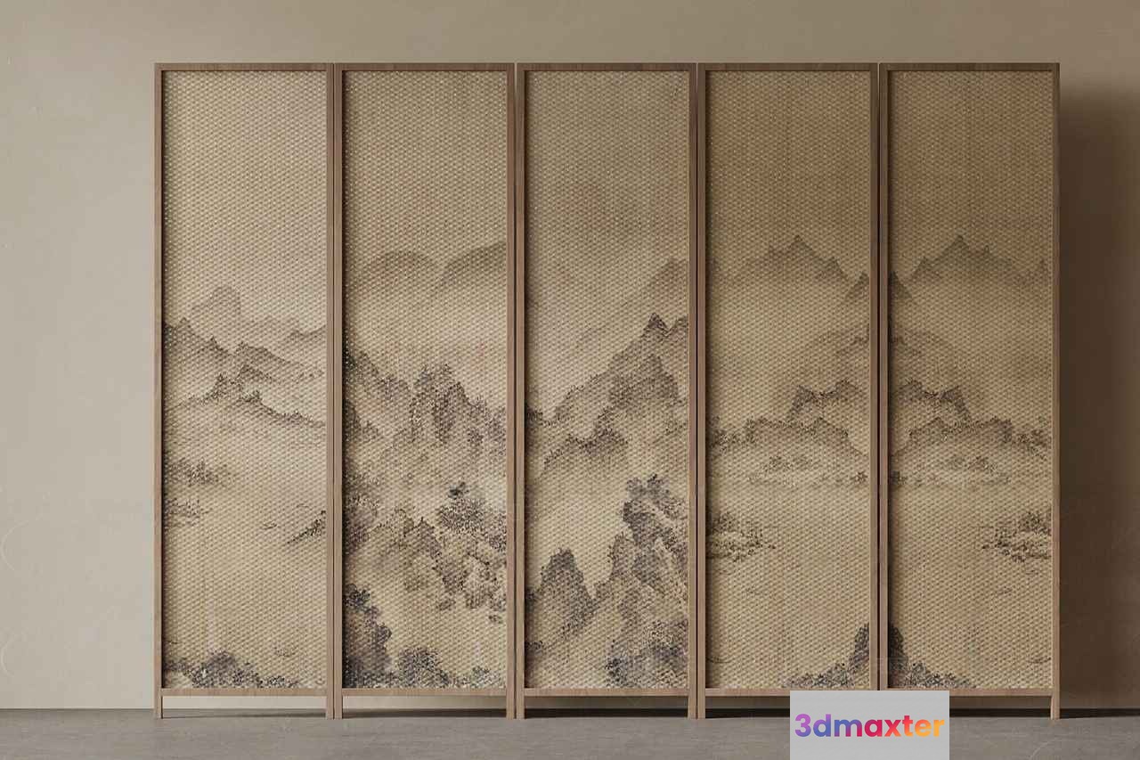 A Room Divider With A Mountain Landscape Design 3D Model - 3849 - VRAY Render