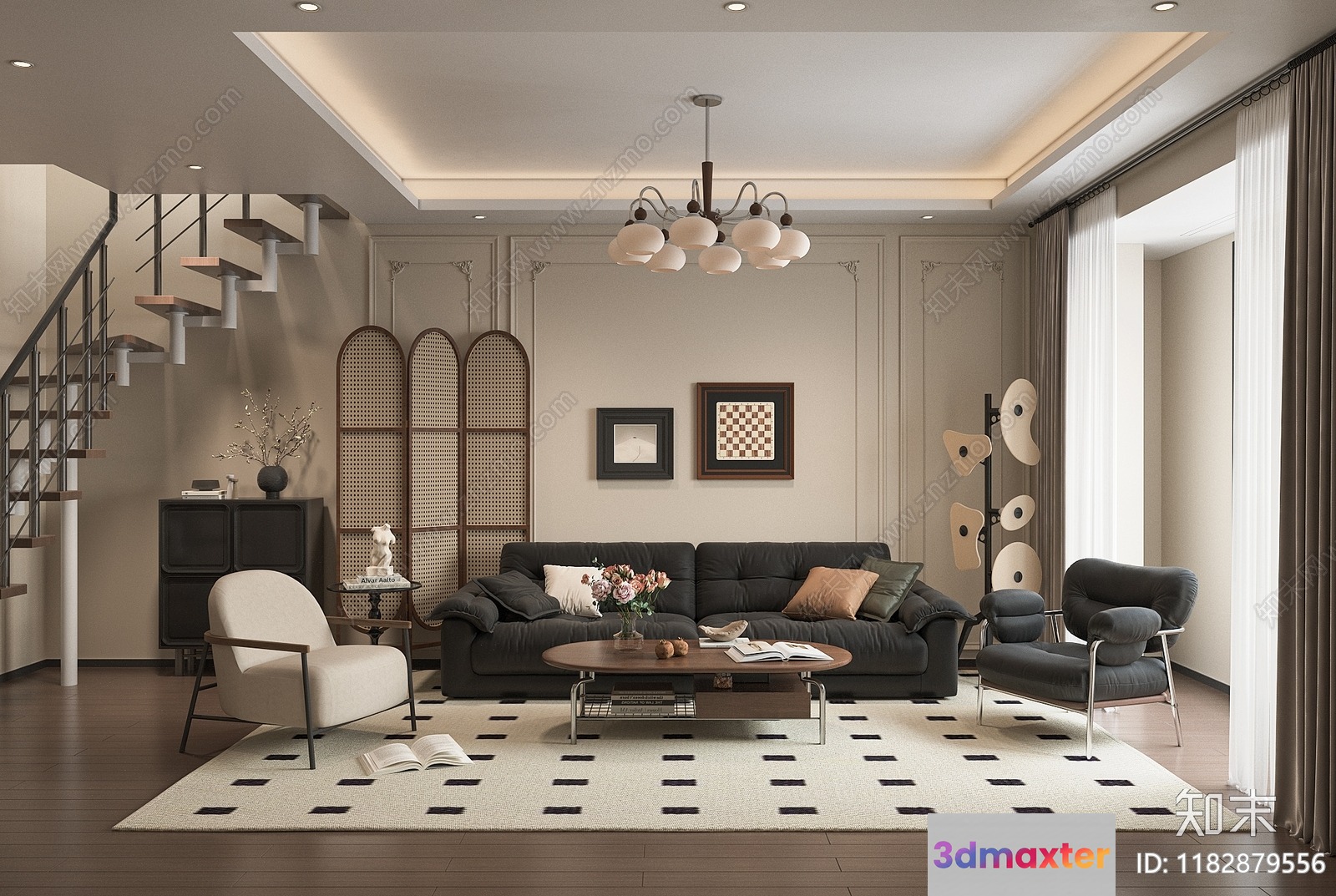 Modern Living Room 3D Model - 9836 - VRAY Render