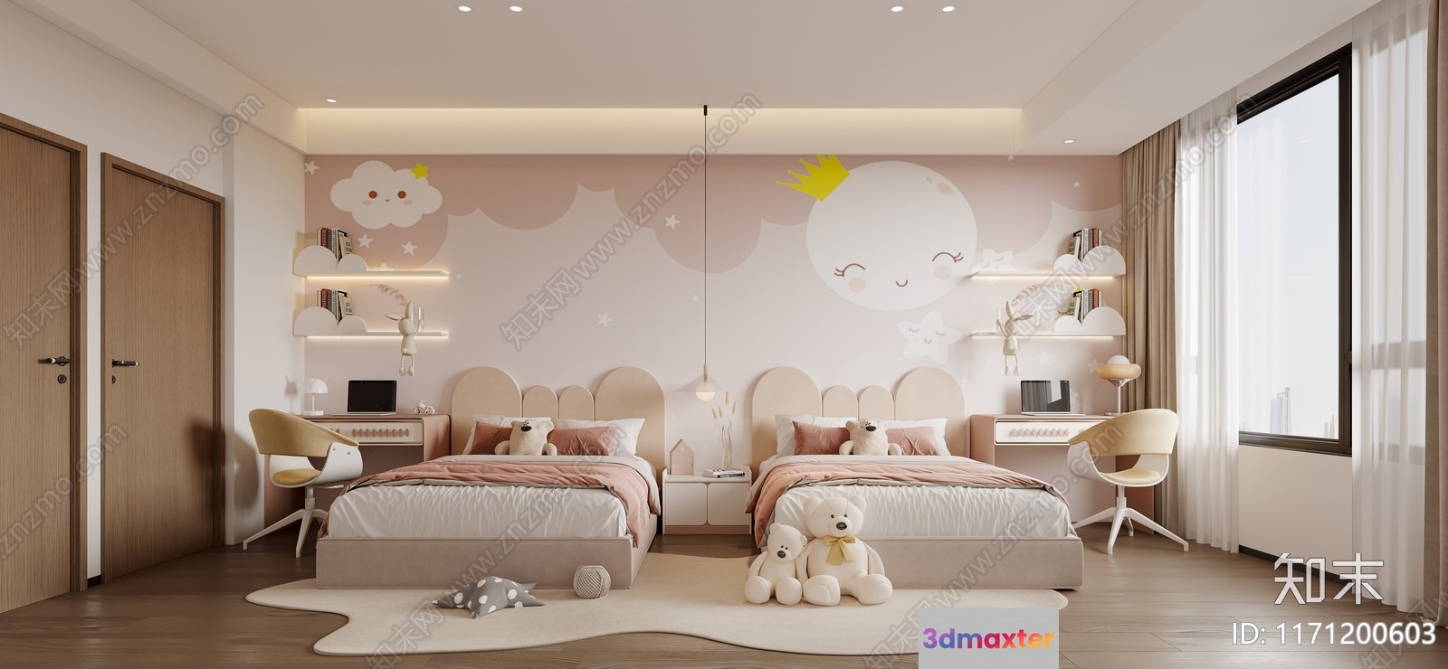 Modern Twin Bedroom 3D Model - 11871 - VRAY Render