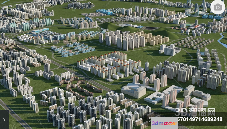 A 3D Cityscape With Tall Buildings 3D Model - 1770 - VRAY Render