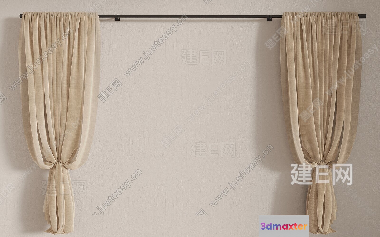 A Pair Of Beige Curtains 3D Model - 1589 - VRAY Render