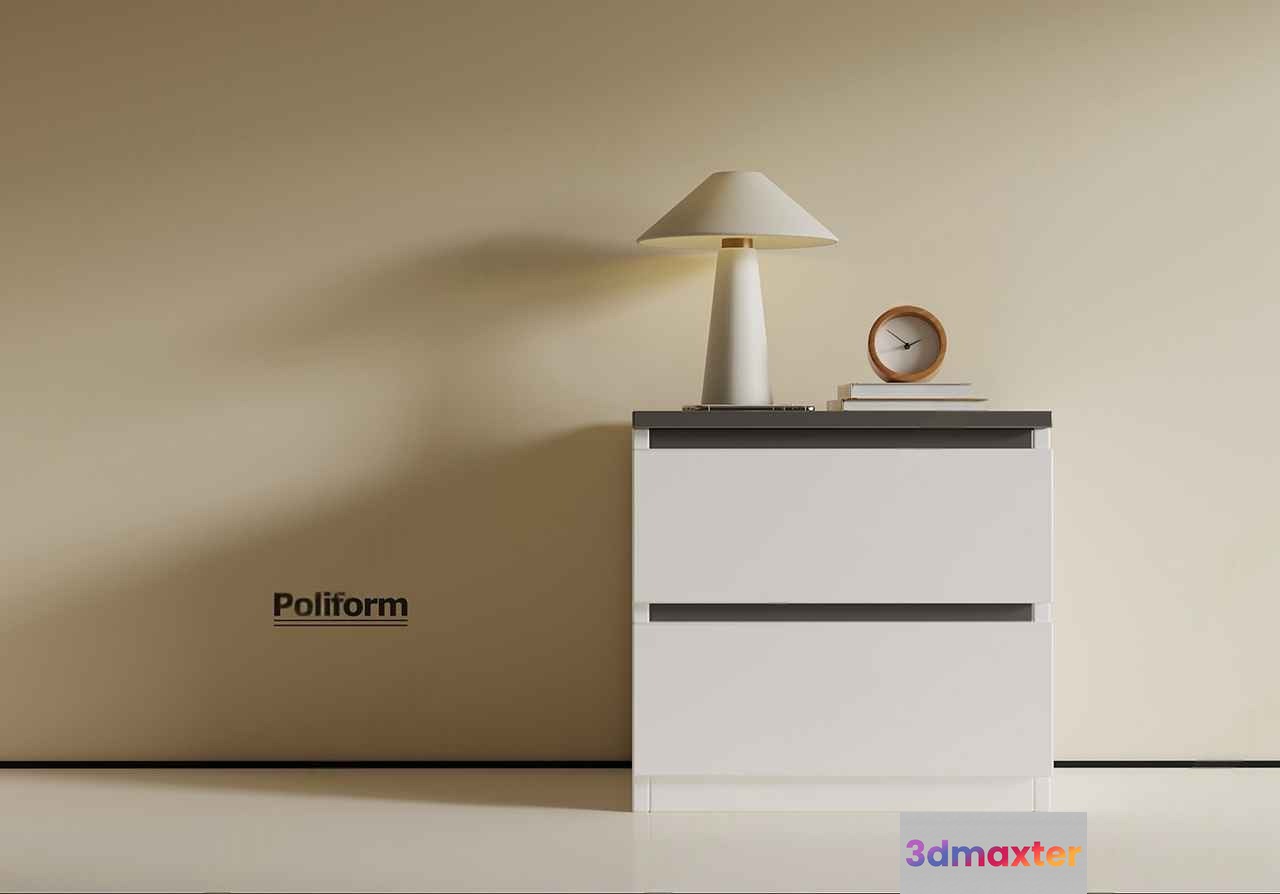 Modern White Nightstand 3D Model - 3813 - VRAY Render
