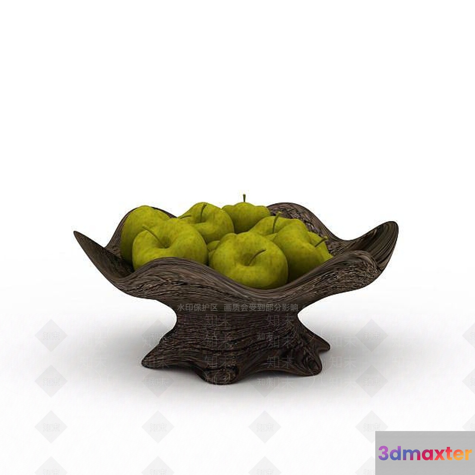A Wooden Bowl Filled With Apples 3D Model - 14736 - VRAY Render