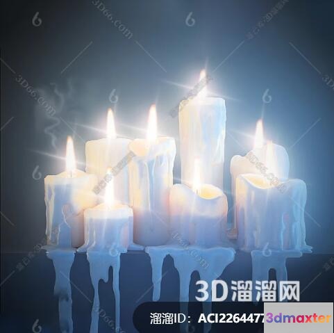 Candles With Dripping Wax 3D Model - 9577 - VRAY Render