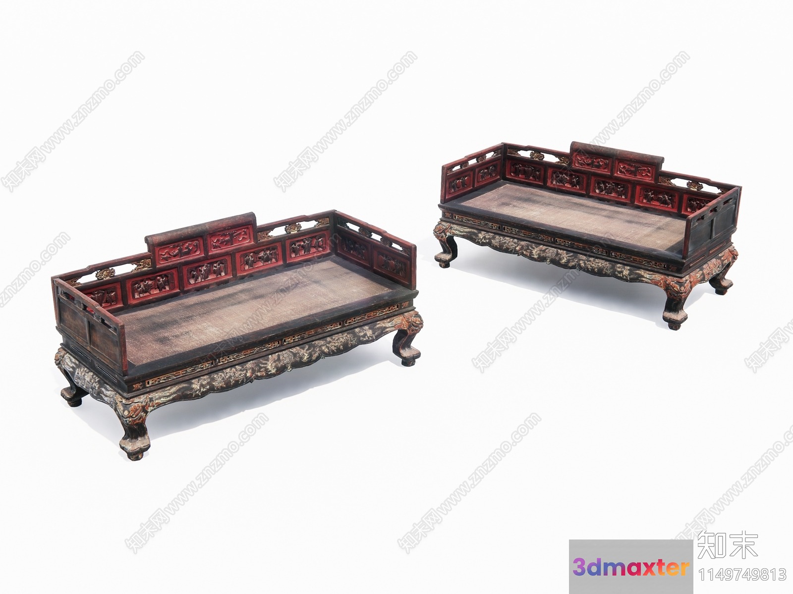 Two Antique Wooden Tables With Ornate Carvings 3D Model - 15465 - VRAY Render