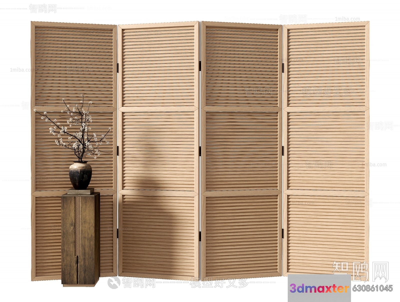 A Wooden Screen With A Vase 3D Model - 23571 - VRAY Render