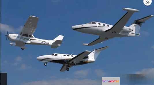 Two Small White Airplanes Flying In The Sky 3D Model - 11679 - VRAY Render