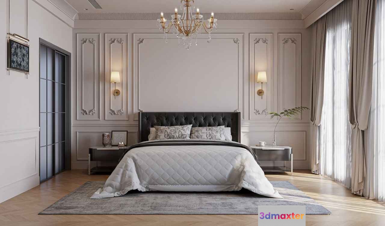 Cozy White Bedroom 3D Model - 9725 - VRAY Render