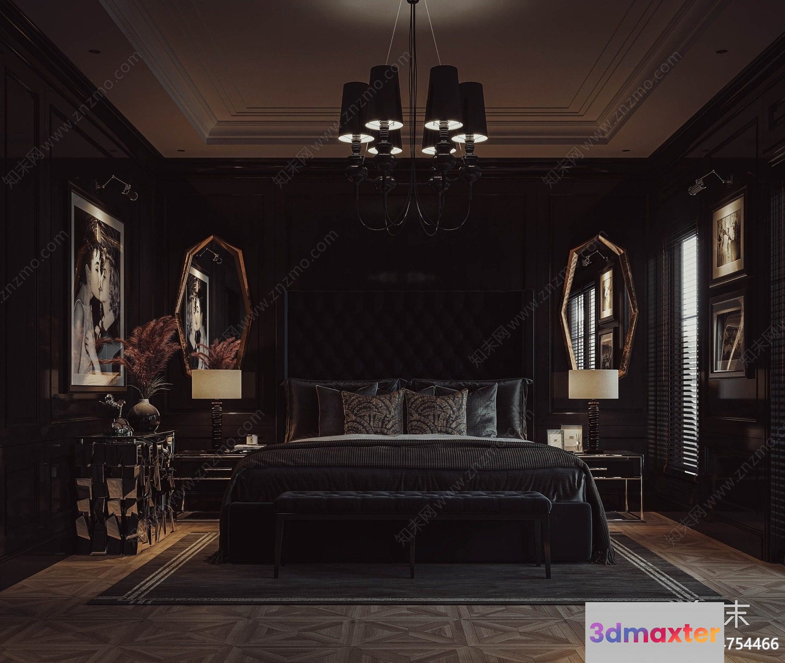 Dark Bedroom 3D Model - 12268 - VRAY Render
