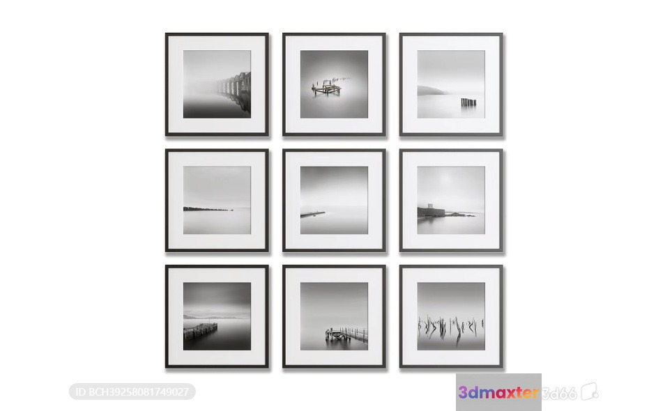 Black And White Framed Photographs 3D Model - 17995 - VRAY Render