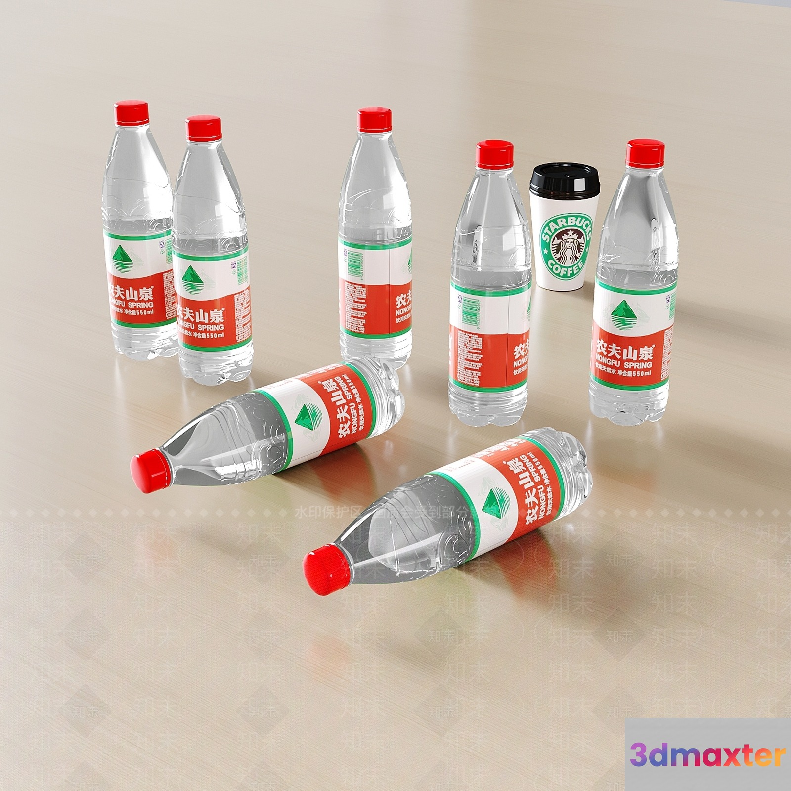 The Image Features A Collection Of Plastic Water Bottles 3D Model - 12442 - VRAY Render